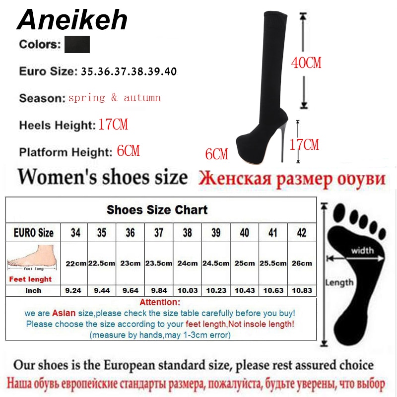 Aneikeh Stretch Fabric Over-the-Knee Boots Shoes Woman 17 CM Thin High Heels Chelsea Riding, Equestrian Nightclub Botas