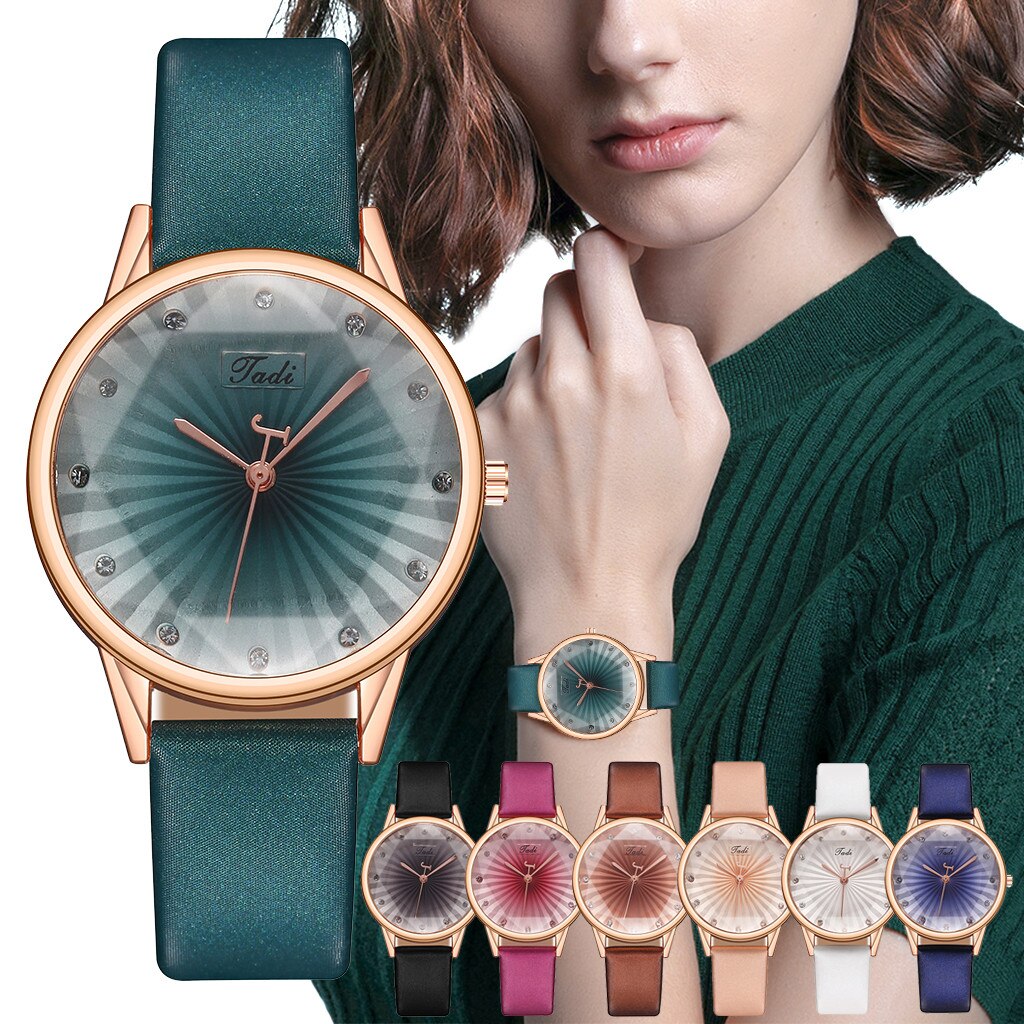 Gestreepte Quartz Horloge Eenvoudige Lederen Horloge Met Diamant Riem Horloge Klok Horloges Vrouw Klok Femme Creatieve Horloge