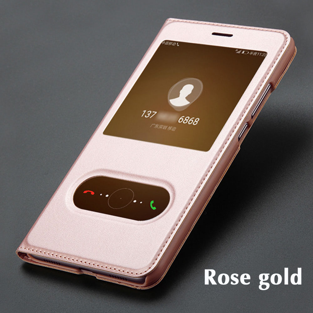 Flip Leahter Phone Case For Huawei Honor 9 Lite Honor9 Premium STF-L09 9lite Window View Cover for Huawei Honor 10 Honor10 Case: for Honor 9 / Rose Gold