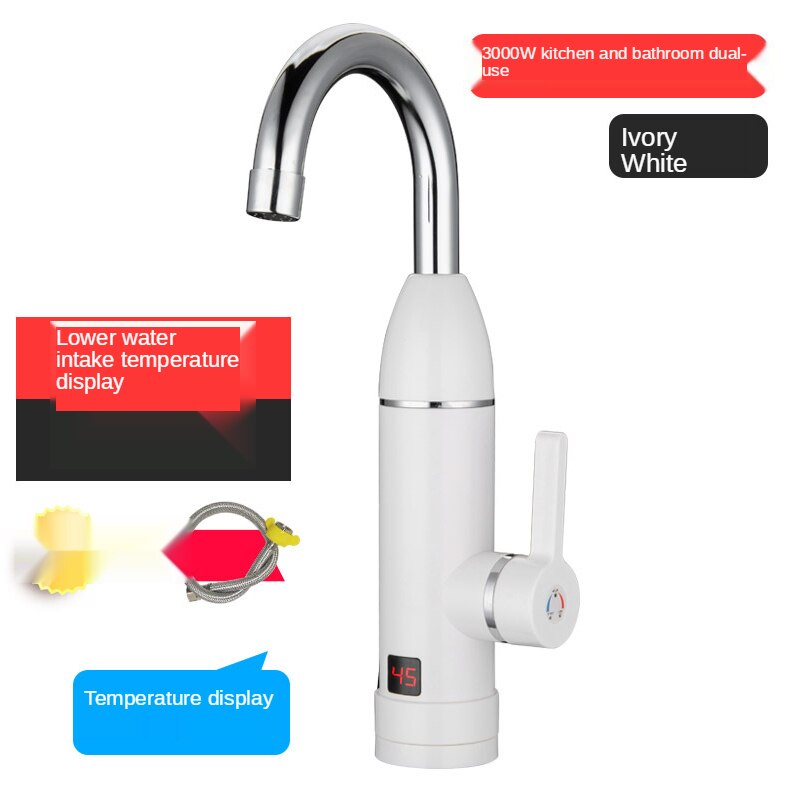 3000w cozinha torneira de aquecimento instantâneo aquecedor de água quente e fria dupla utilização tankless aquecimento rápido torneira do chuveiro com display led: Branco / Eua