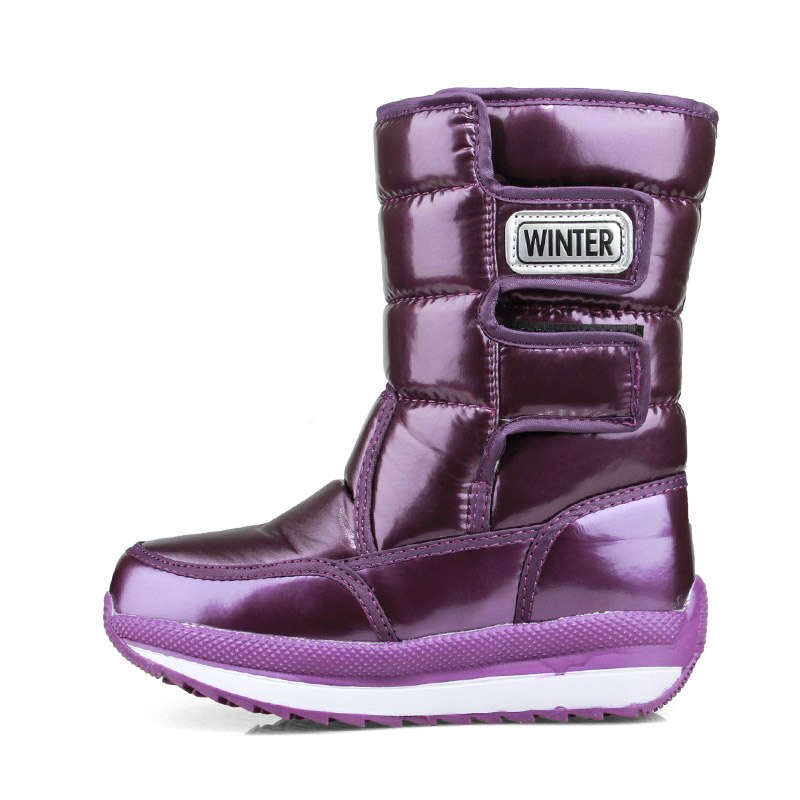Bota de inverno para crianças, botas longas de pelúcia grossas à prova d'água para meninos e meninas, sapatos teenger, botas até o joelho antiderrapante shx002: SHX001-Purple / CN 36 insole 23.5cm