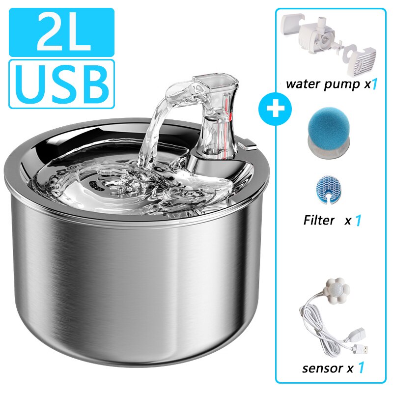 Kat Fontein Rvs Kat Drinker Sensor Automatische Circulerende Huisdier Drankje Water Dispenser Met Filters Katten Fontein: 2L-Sensor