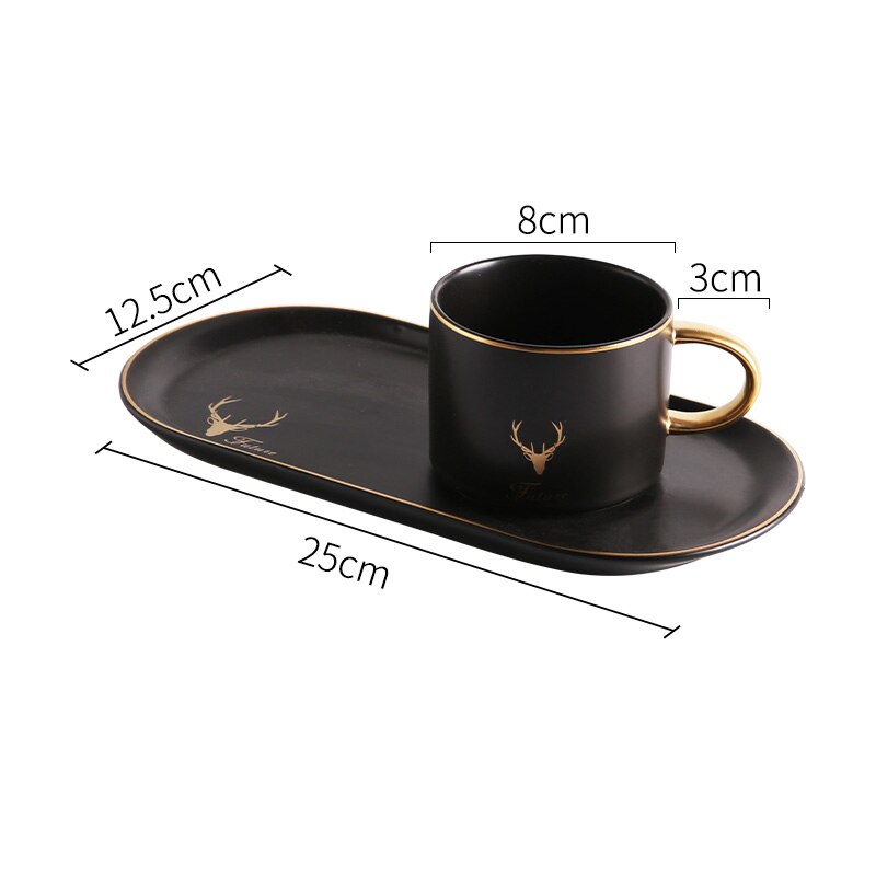 Ceramics Coffee Cup Saucer Spoon Set Milk Tea Coffee Mugs Breakfast Bread Dessert Plate Dish Cup Set Home Office Drinkware: Black