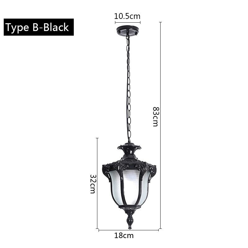 Lampes suspendues imperméables européennes en plein air rétro village lustre balcon couloirs lumières raisin support lampe à suspension luminaire: Type B black