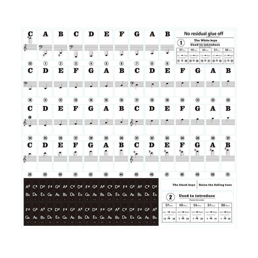 Pegatinas de notas de Piano de 88/61/54/49 teclas de Color, pegatinas de teclado, pegatina de notas de Piano de tecla electrónica: Negro
