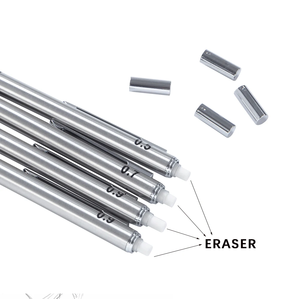 Juego de lápices mecánicos de Metal con agarre para lápiz, suministros de oficina para estudiantes, dibujo artístico, lápiz automático de 0,5/0,7/0,9/2,0mm