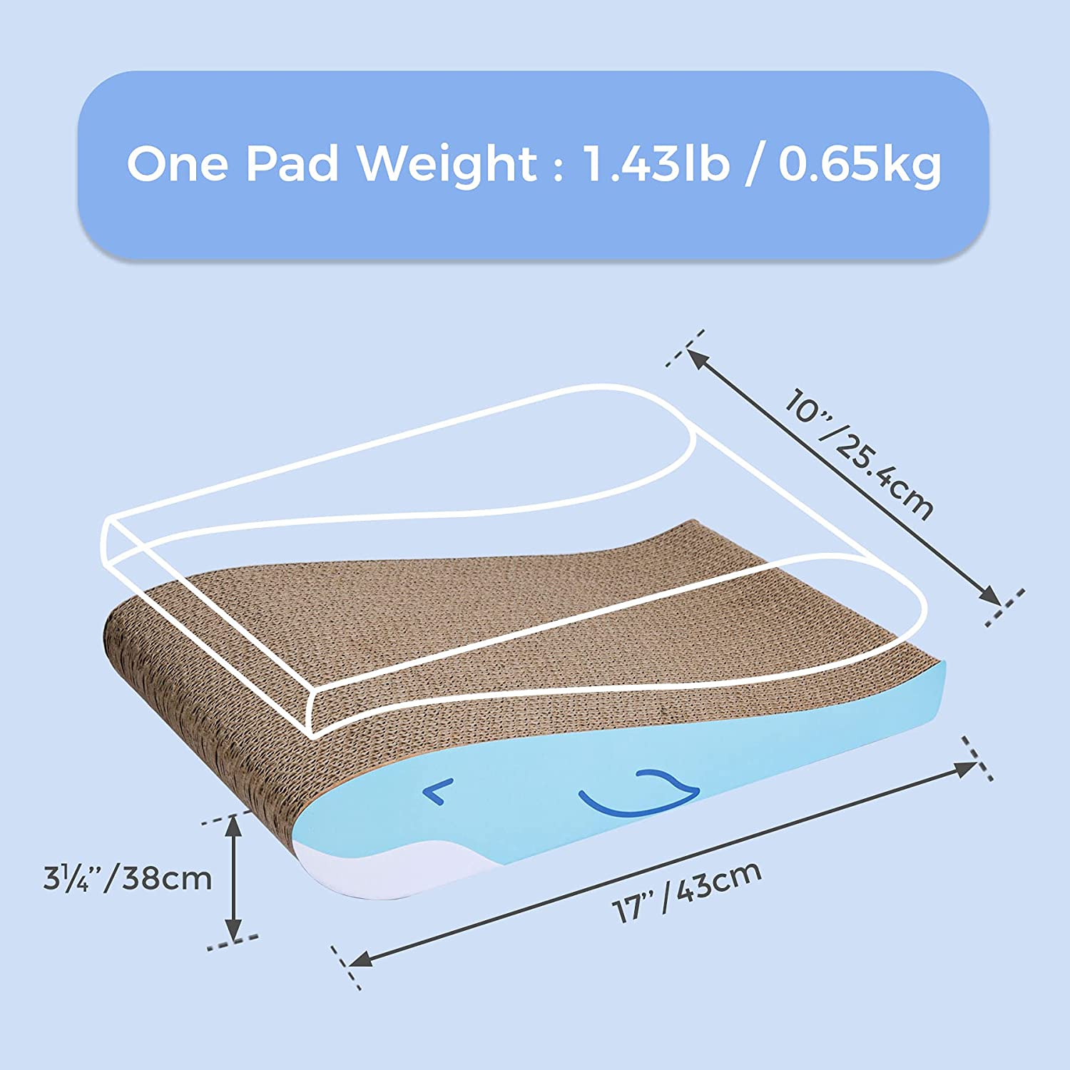 Cardboard Cat Scratcher, Scratching Pad, Incline Curved Corrugated Scratch Bed Lounge for Indoor Cats Reversible and Durable