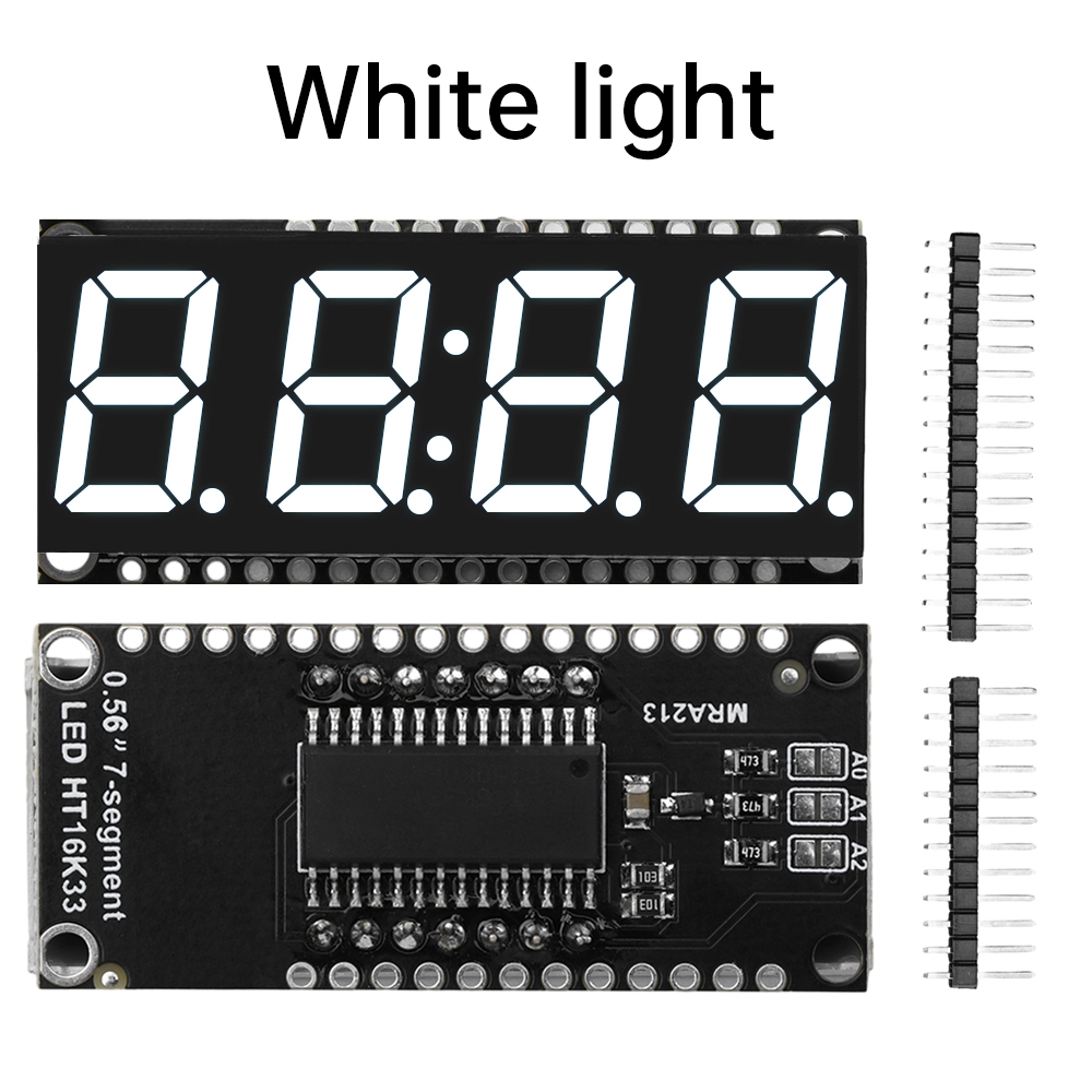 0.56 inch 4 Bits 7 Segments LED Digital Display Module Yellow/White/Red/Green/Blue Clock Module HT16K33 Driver for Arduino: WHITE