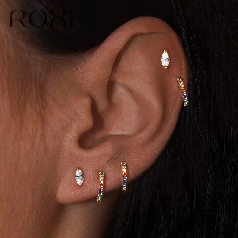 Roxi Vrouwen Gold Cz Rainbow Stud Earring 925 Sterling Silver Kleurrijke Crystal Cirkel Oorbellen Dames Geometrische Koreaanse Oorbellen