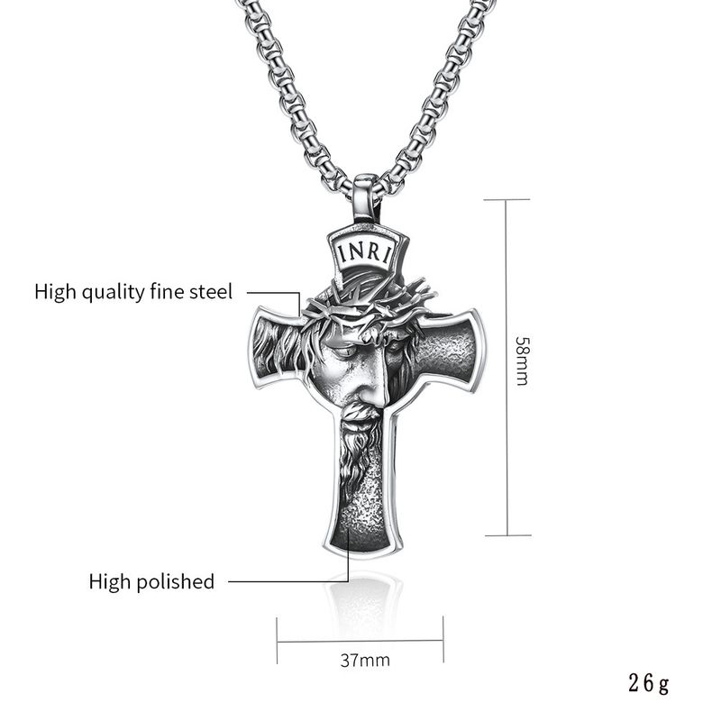 Rvs Jezus Hanger Zilveren Kruis Ketting Voor Mannen Casual Inri Mannelijke Religieuze Charme Sieraden Kettingen