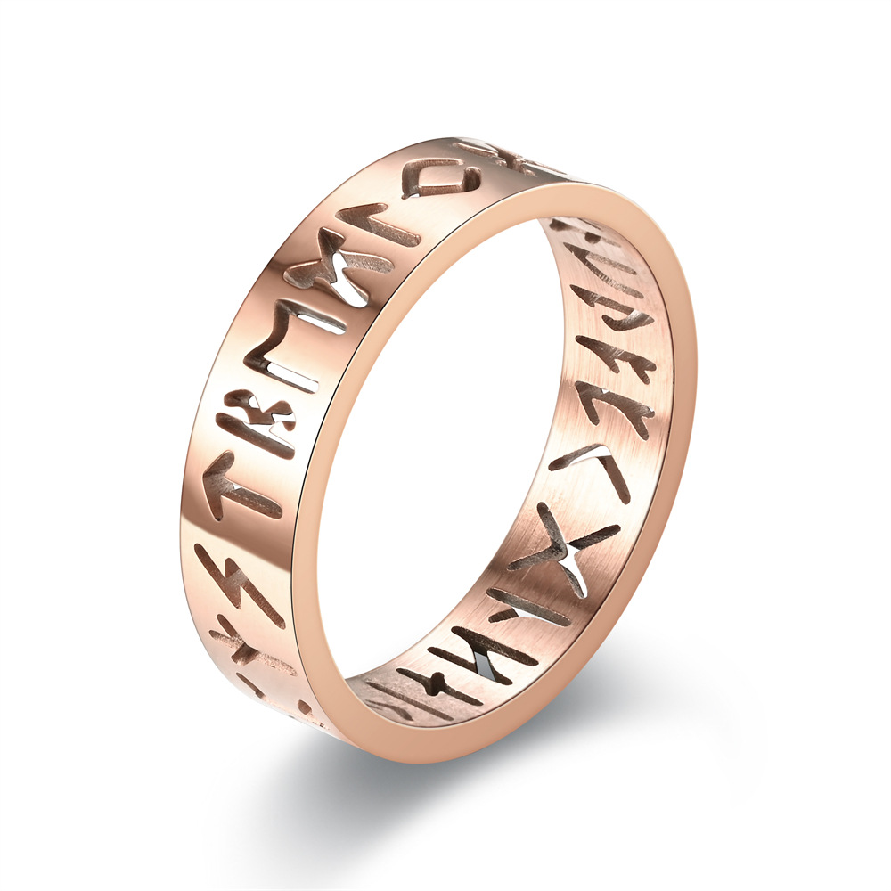 2025 nouvelle bague creuse en acier inoxydable pour hommes femmes de Rune creuse doigt Anillo Antiestres anneaux d'anxiété: 2 / Rose chaud