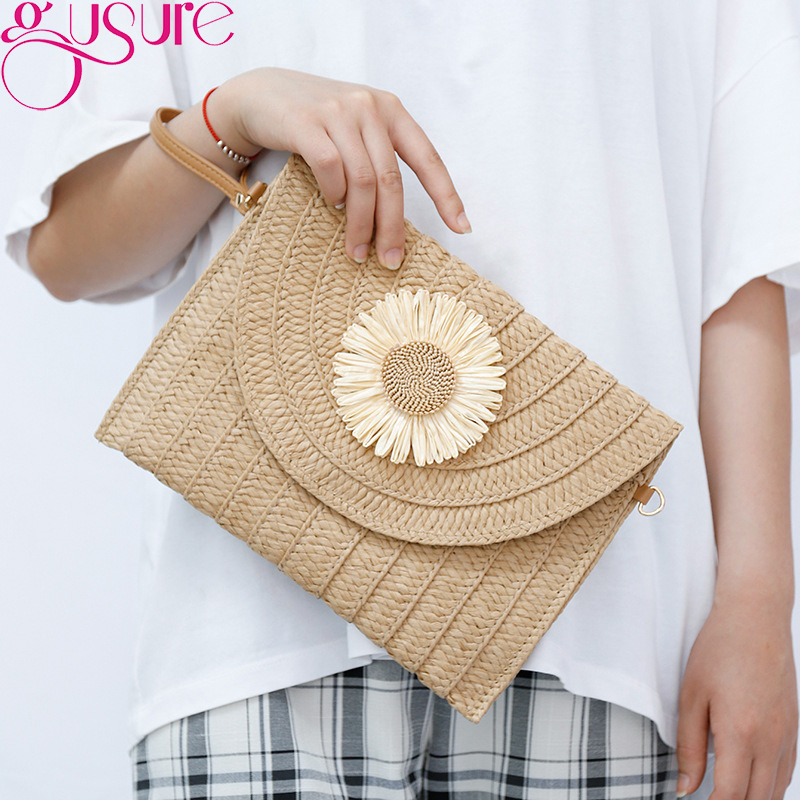 Straw Woven Shoulder Crossbody Bag Beach Clutch Handbag Casual Summer Handmade Envelope Bags for Women Totes Purse