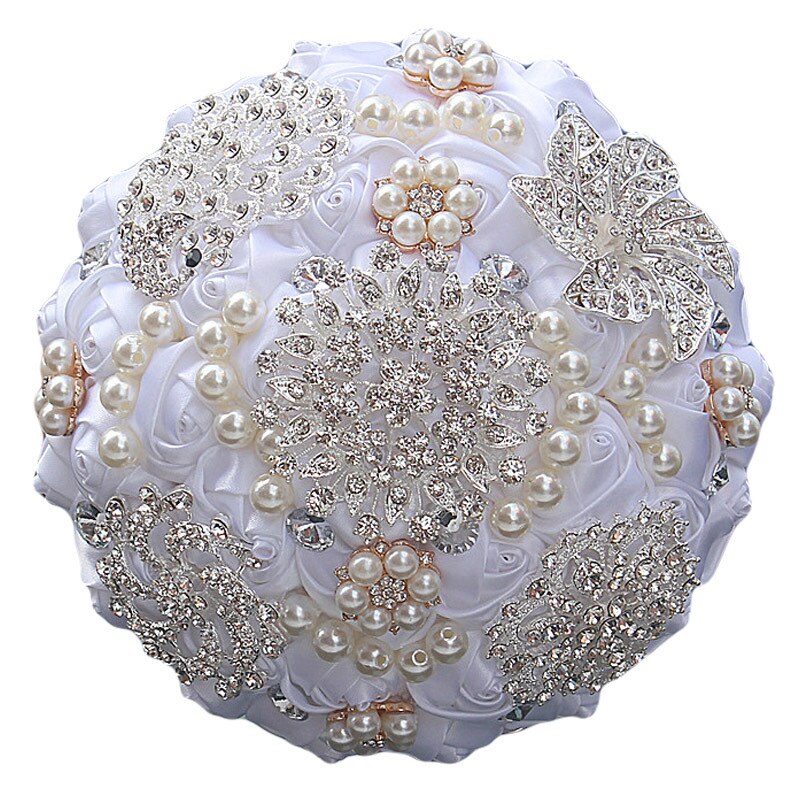 14 Colors 1Piece Ivory Flower Bouquet Stunning Pearls Beaded Crystal Bouquet De Mariage Wedding Flowers Bridal Bouquets: White