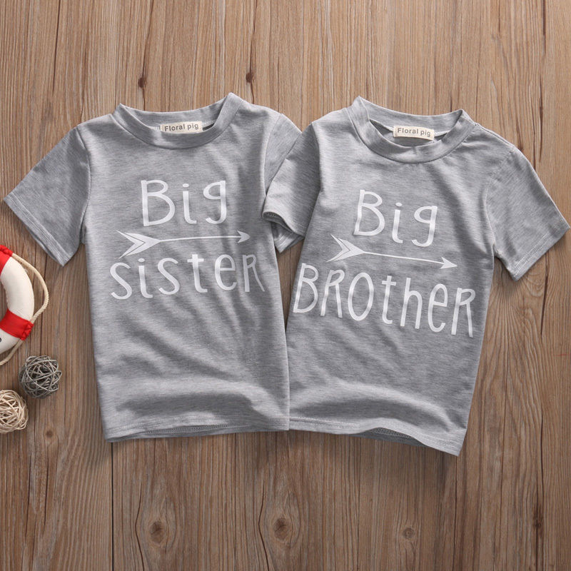 Pudcoco baby kindermeisjes jongens korte mouwen katoenen t-shirts top letterprint grote broer zus