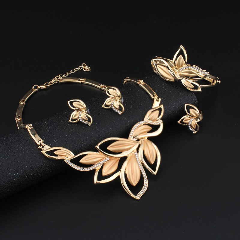 Jiayi jiaduo afrikaanse bruidssieradenset met gouden ketting en oorbellen met bloemen voor dames, bruiloftsaccessoires