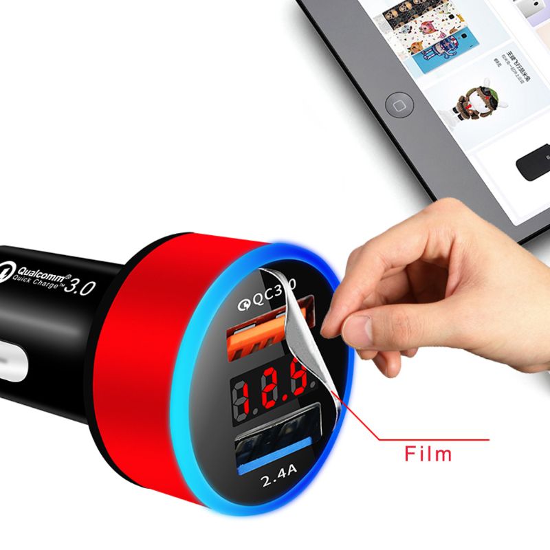 Cargador rápido para coche, voltímetro Digital LED de 12V/24V, doble puerto, QC 3,0, USB, para teléfono móvil, tableta, GPS