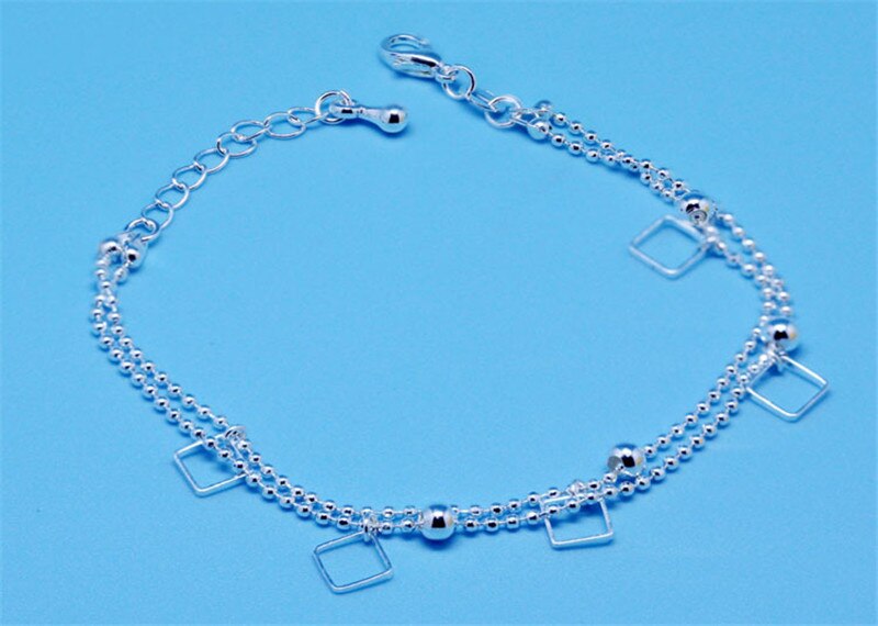 Trendy 925 Sterling Cavigliere D&#39;argento Per I Monili Delle Donne A Doppio Strato Piazza Delle Ragazze Del Braccialetto Femminile Della Principessa Accessori Regalo