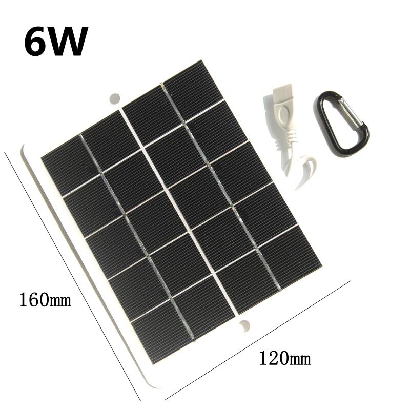 USB Solar Panel Outdoor 5W 5V Portable Solar Charger Pane Climbing Fast Charger Polysilicon Travel DIY Solar Charger Generator: 6W White
