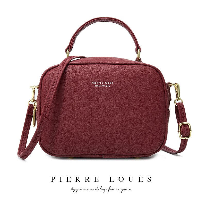 Vintage Crossbody PU Leather Cell Phone Shoulder Bag Messenger Bags Daily Use For Women Wallet HandBags: wine red