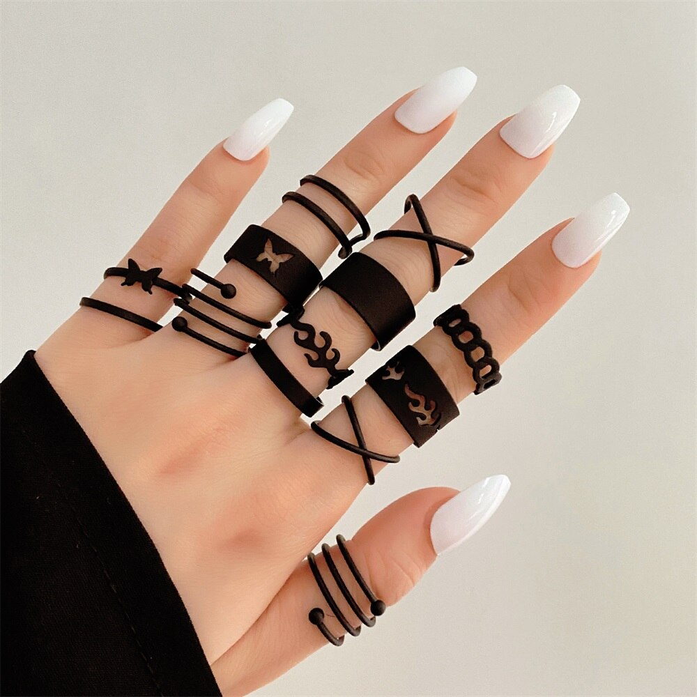 Ifmia Punk Vlam Vlinder Zwart Ringen Sieraden Vrouw Mode 2022 Geometrische Finger Ringen Voor Vrouwen Meisjes Bijoux Femme