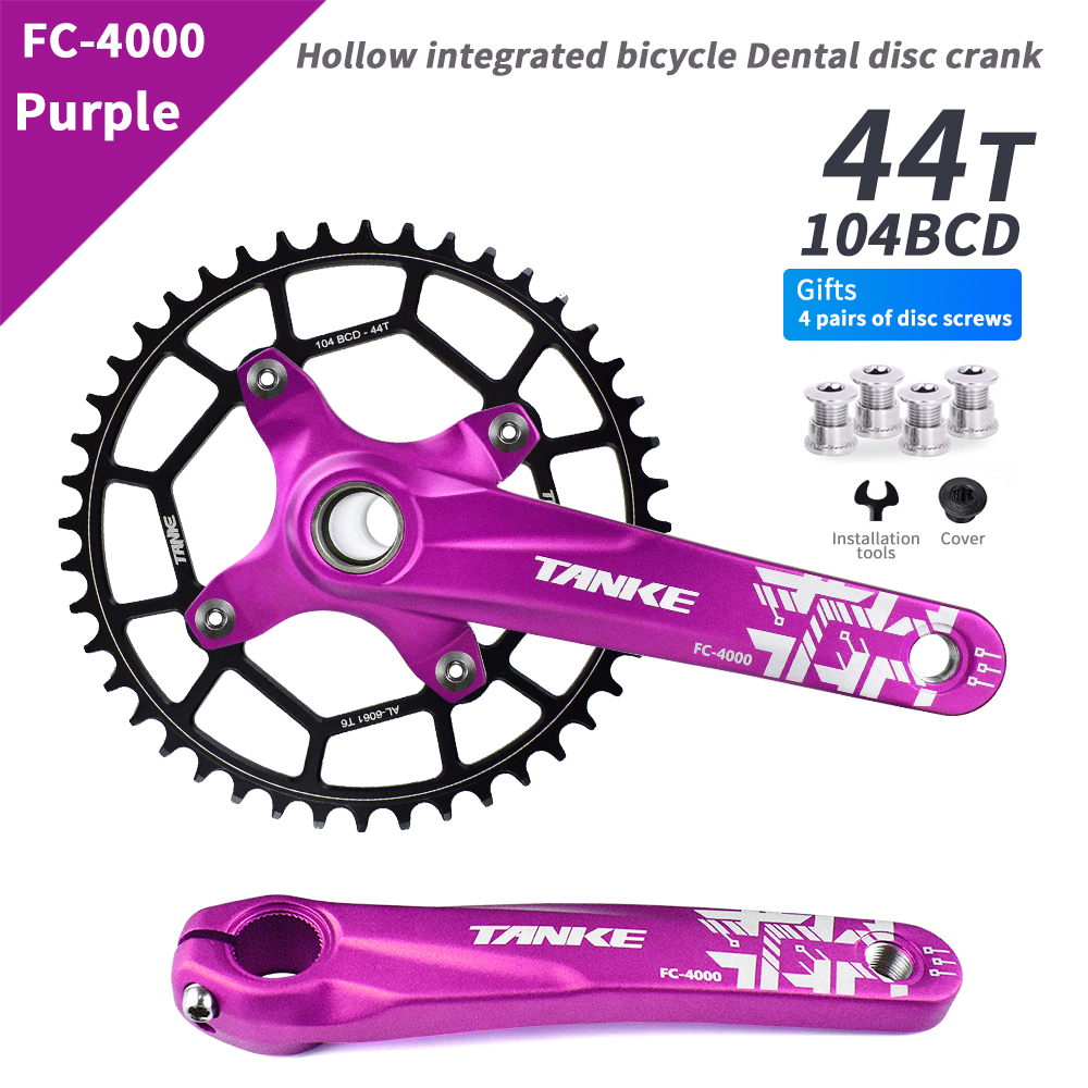 TANKE Crankset 170MM Bicycle Chainring hollow integrated crankset 104 BCD Narrow Wide Bike MTB Crown Square Hole Sprocket crank: Burgundy