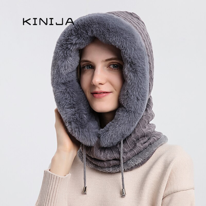Talviturkis lippis maski setti hupullinen naisille neulottu kashmir kaula lämmin balaclava suksi tuulenpitävä hattu paksu pehmoinen pörröinen pipot huppu