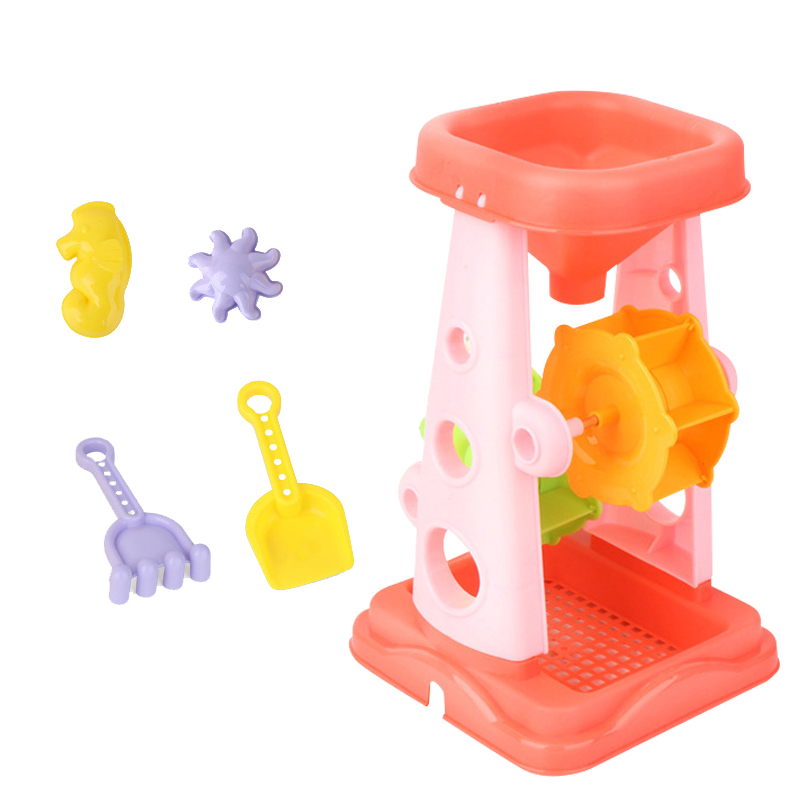 Summer Beach Toy Sand Set Kids Sand Play Beach Seaside Sandpit Toy Fun Water Swimming Toys Sandglass Shovel Hourglass Tool: Pink