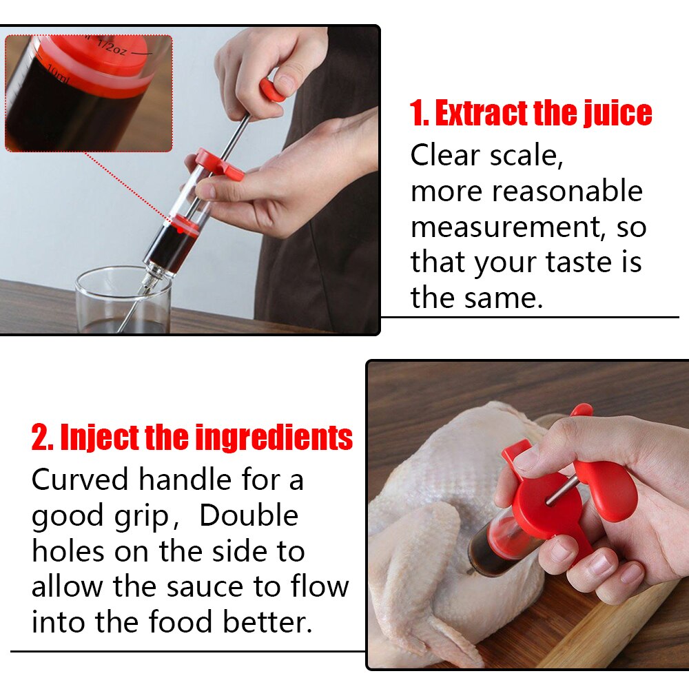 Jeringa de acero inoxidable para carne de barbacoa, jeringuilla para adobo de pavo, especias, salsa de cocina, accesorios para adobo