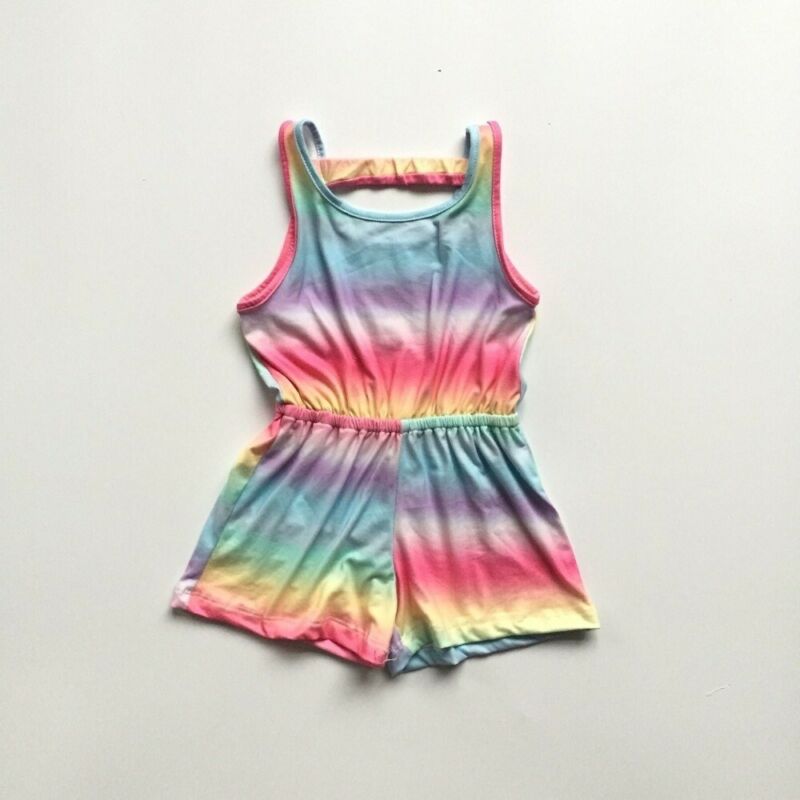 Capretti di estate Del Bambino Vestiti Delle Ragazze Senza Maniche Arcobaleno Pagliaccetto Della Tuta Prendisole Abiti Bambini Tute e Salopette