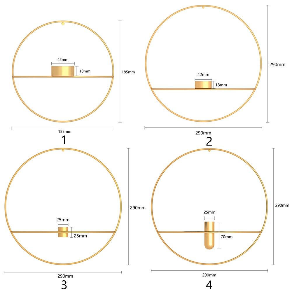 3D Candlestick Metal Wall Candle Holder Geometric Round Candlestick Wall Mounted Crafts Wedding Table Home Party Festival Decor
