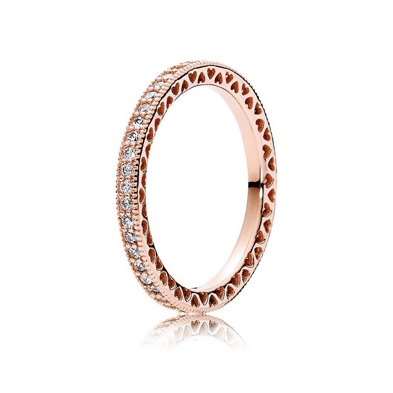 Echt 925 Sterling Silber Pfanne Ring Prinzessin Querlenker Kristall Ringe Für Frauen Hochzeit Party Schmuck: 9 / Rose Gold