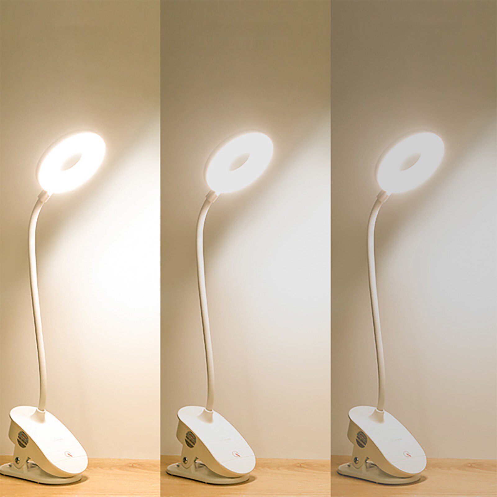 USB Rechargeable Led Clamp Desk Lamp Gooseneck Touch Dimming Clip On Reading Light For Book Bed and Computer 3 Color Modes