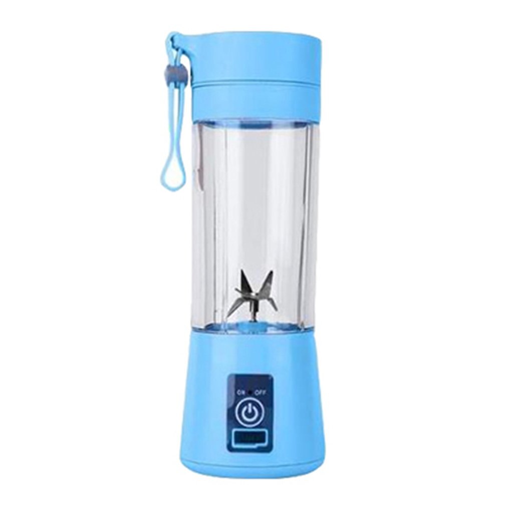 380ml elektrische fruit-, citrus-, sinaasappel- en citroenpersen, usb-oplaadbaar, draagbare blender met 4 messen, waterfles, sapbeker: Blauw