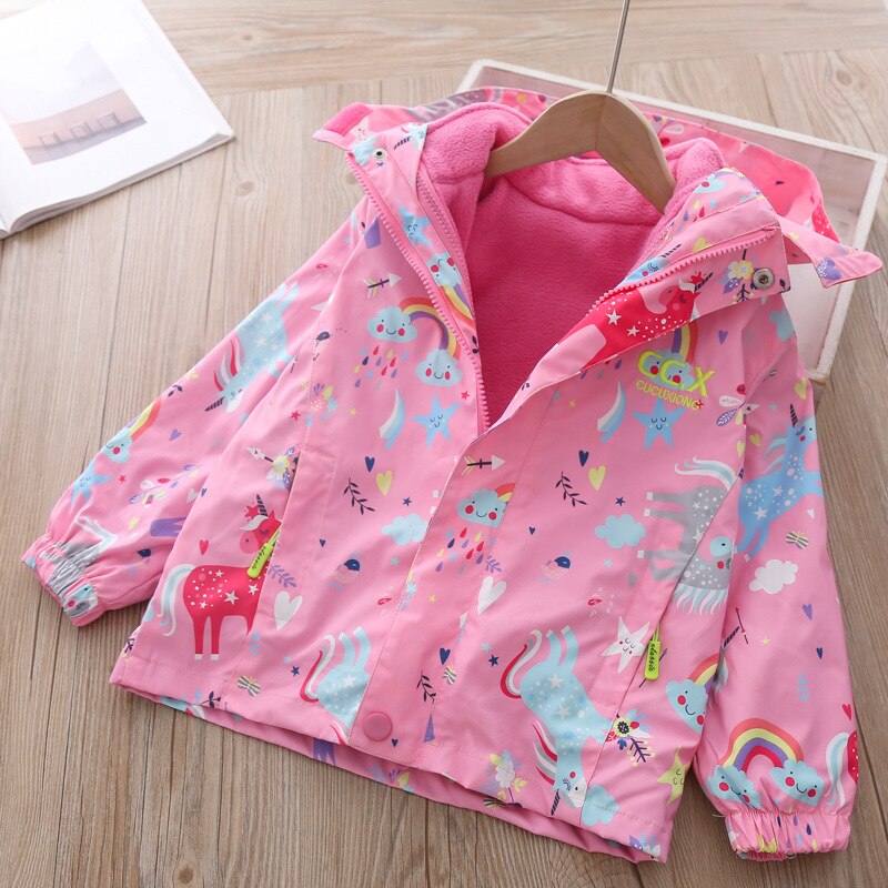 Autumn- Winter Girls Coat Detachable fleece Children clothes Rainbow Girls Jackets 3-10 years kids outdoor windbreaker for girls: pink / 4T Height 100-110cm