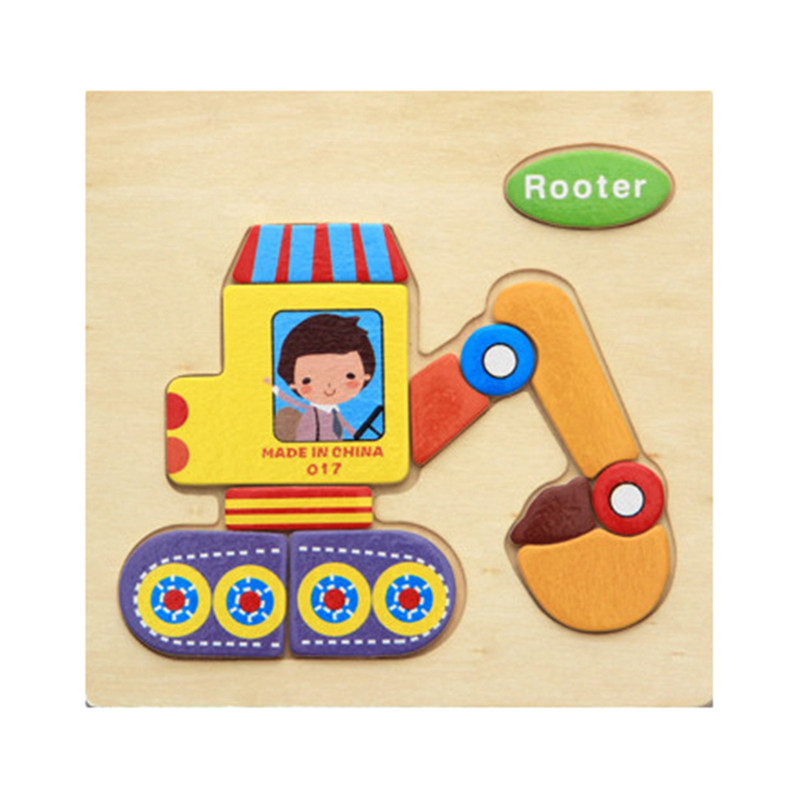 Mini Size 15*15CM Kids Toy Wood Puzzle Wooden 3D Puzzle Jigsaw for Children Baby Cartoon Animal/Traffic Puzzles Educational Toy: Excavator