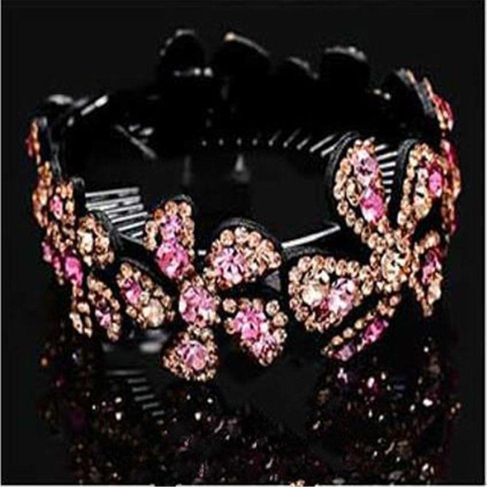 Koreaanse Rhinestone Haar Broodje Maker Klauwen Kooi Vrouwen Crystal Hair Clips Haarspelden Paardenstaart Houder Hoofddeksels Haar Accessoires: Pink 1