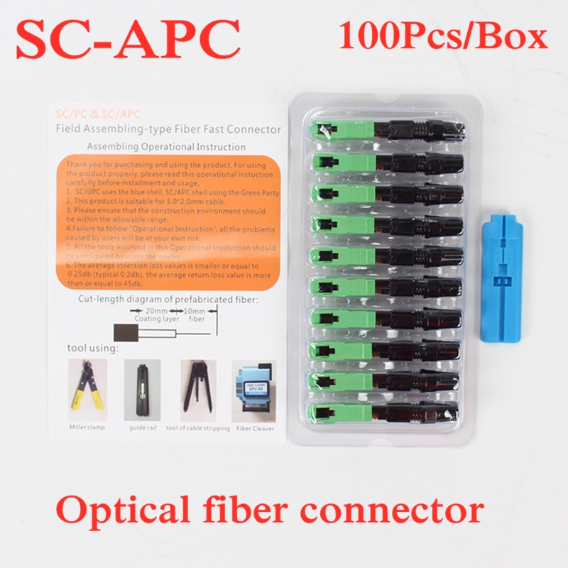 100PCS FTTH SC APC single-mode fiber optic SC APC quick connector Fiber Optic Fast Connector Supply pre-embedded