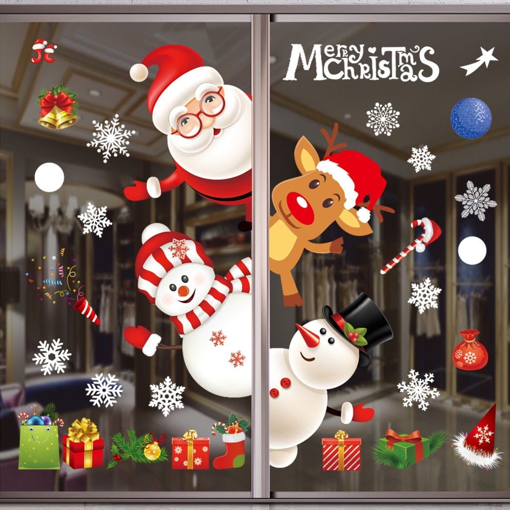 DIY Merry Christmas Windows Sticker Window Glass Electrostatic Paste Sticker Year Stickers Decoration Ornaments Xmas