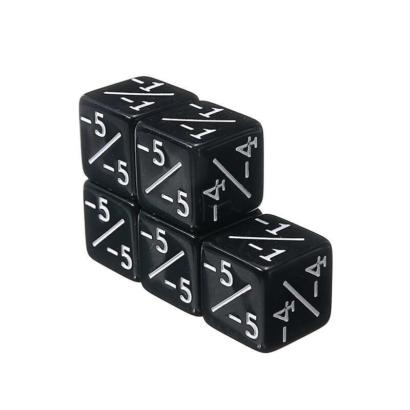 5pcs/set Black Dice Counters Negative -1/-1 Role Play Outdoor School Party Game Playing Dice