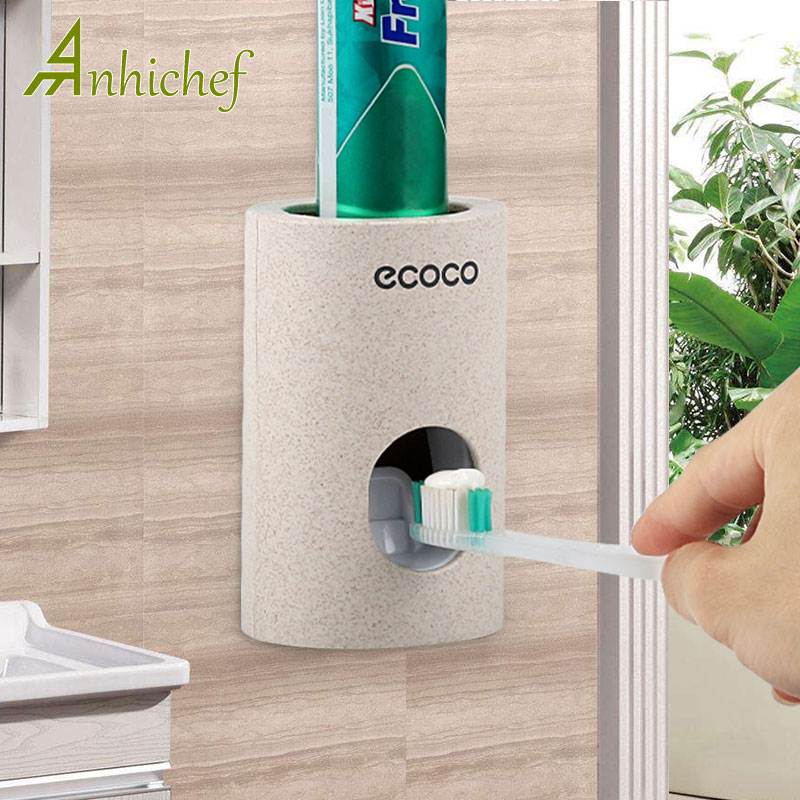 Automatic Toothpaste Dispenser Wheat Straw Toothbrush Holder Waterproof Dustproof Toothpaste Squeezers Bathroom Accessories Set