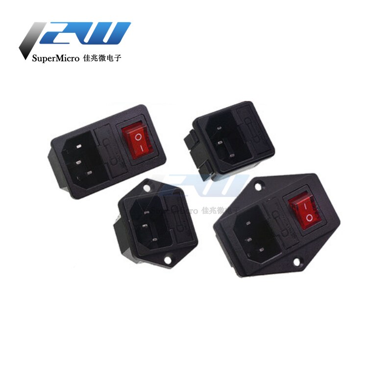 Input connector 10A 250VAC 3pin iec320 C14 power plug with red light rocker switch 10A male/female connectorAC-01/02/03/04/05/06