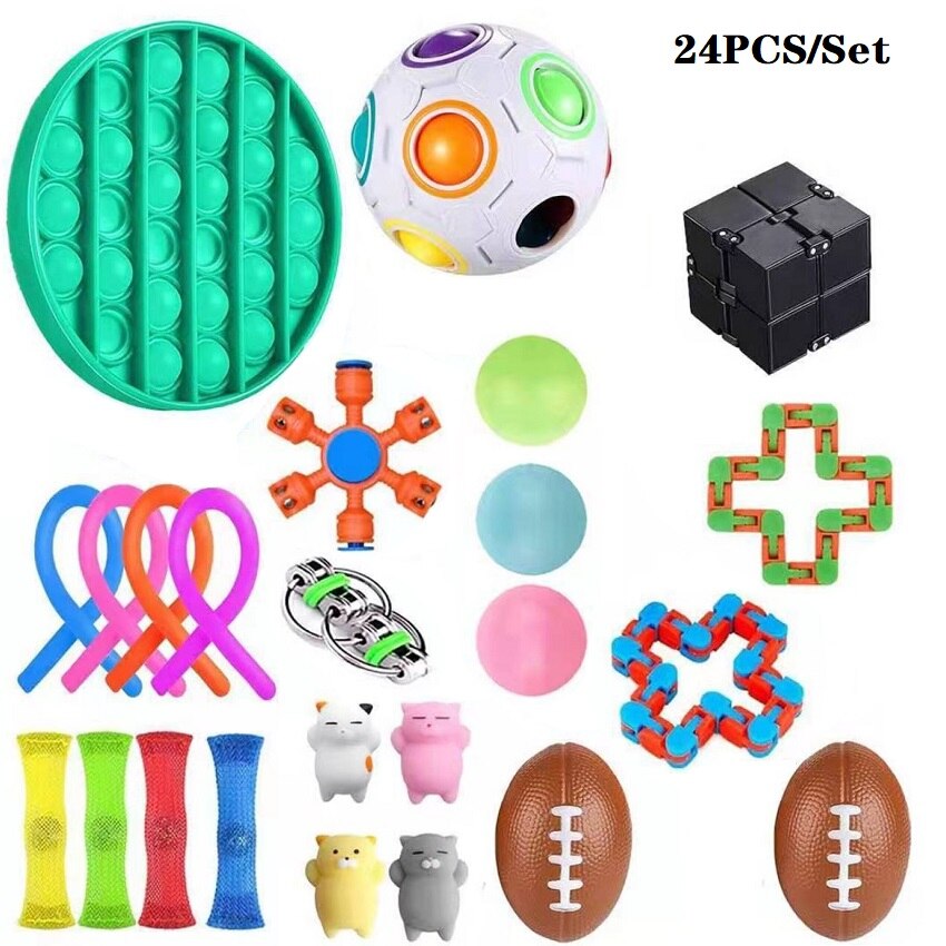 Fidget Zintuiglijke Speelgoed Set Pops Bellen Stress Push Het Fidget Speelgoed Pack Set Speelgoed Te Verlichten Kinderen Met Autisme en Angst: 24PCS