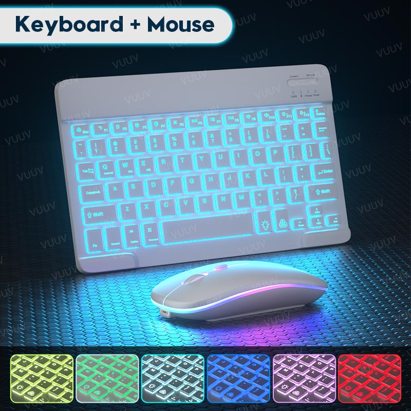 Bluetooth-compatible iPad Keyboard Mouse For iPad Pro 11 12.9 Air 4 7th 8th Rainbow Backlit Wireless Tablet Keyboard For Android: White