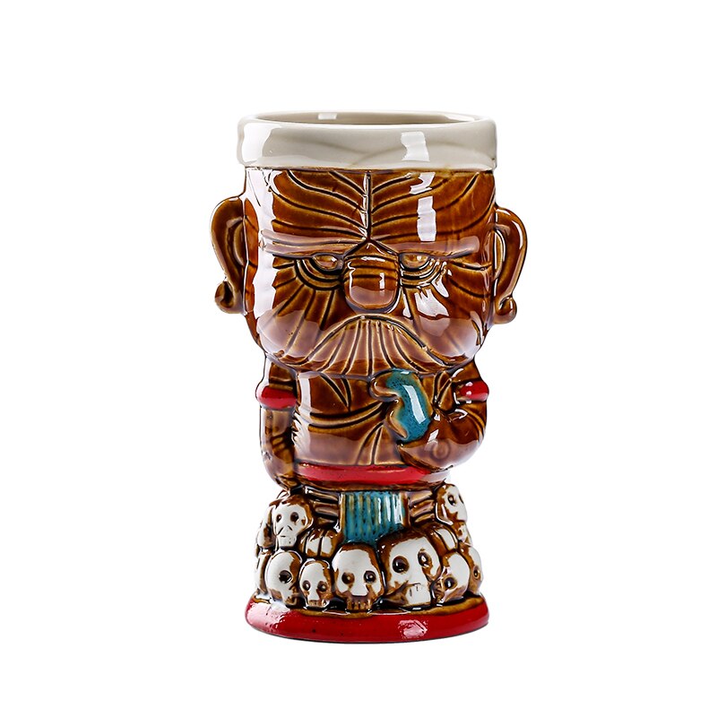Copa de cóctel TIKI con forma de cráneo, recipiente de cerámica con estatua de Dios del Bar Hollywood, mezclador divertido de bebidas frías, vaso de vino artesanal