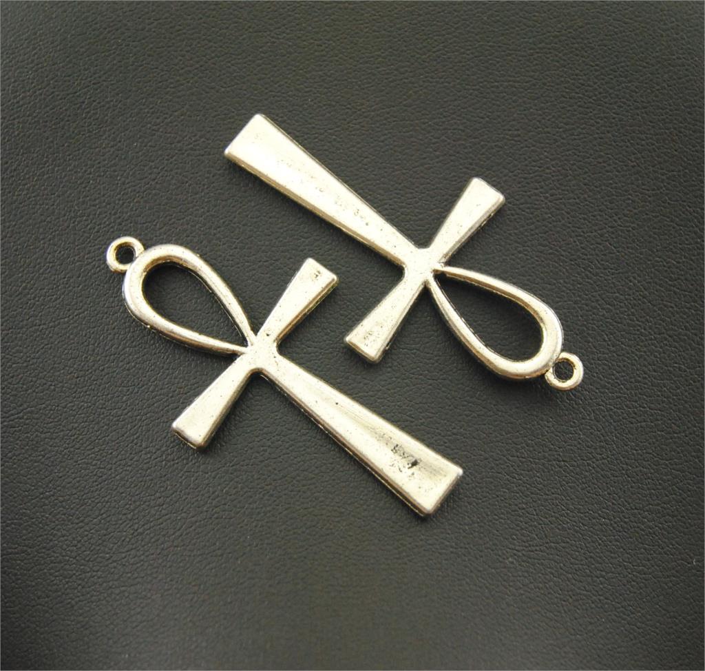 10 Uds. De colgante de conector de Cruz egipcia de Color plata/bronce, pulsera de Metal DIY, collar, accesorios de joyería: silver