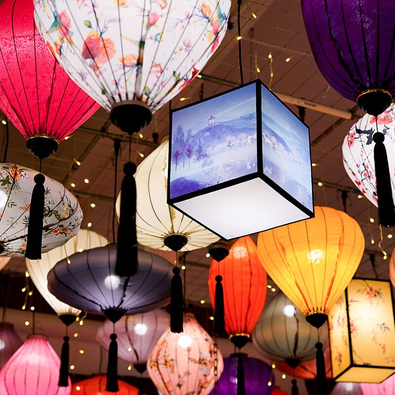 12/14inch Chinese Traditional Silk Lanterns Japan Waterproof Retro Style Scenic Spots Ancient Town Decor Palace Lantern