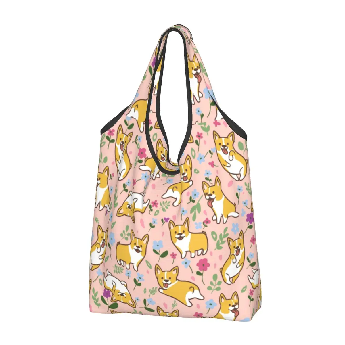 Recycling Coffee Welsh Corgis Dog Shopping Bag Women Tote Bag Portable Grocery Shopper Bags: green