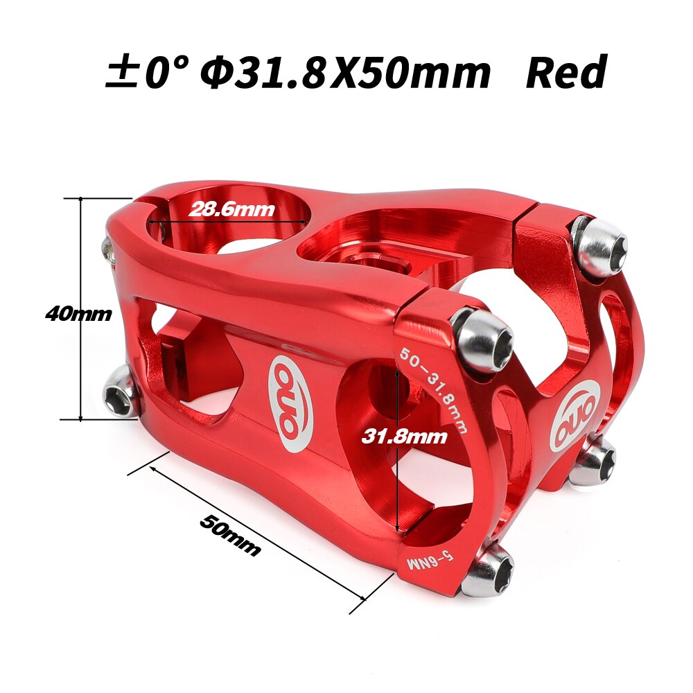 OUO MTB Bicycle Stem CNC Bike Handlebar Stem 0 Degree Bar Riser 50mm DH AM Enduro Bike Table 31.8mm Bicycl Stem: 50mm cnc stem red