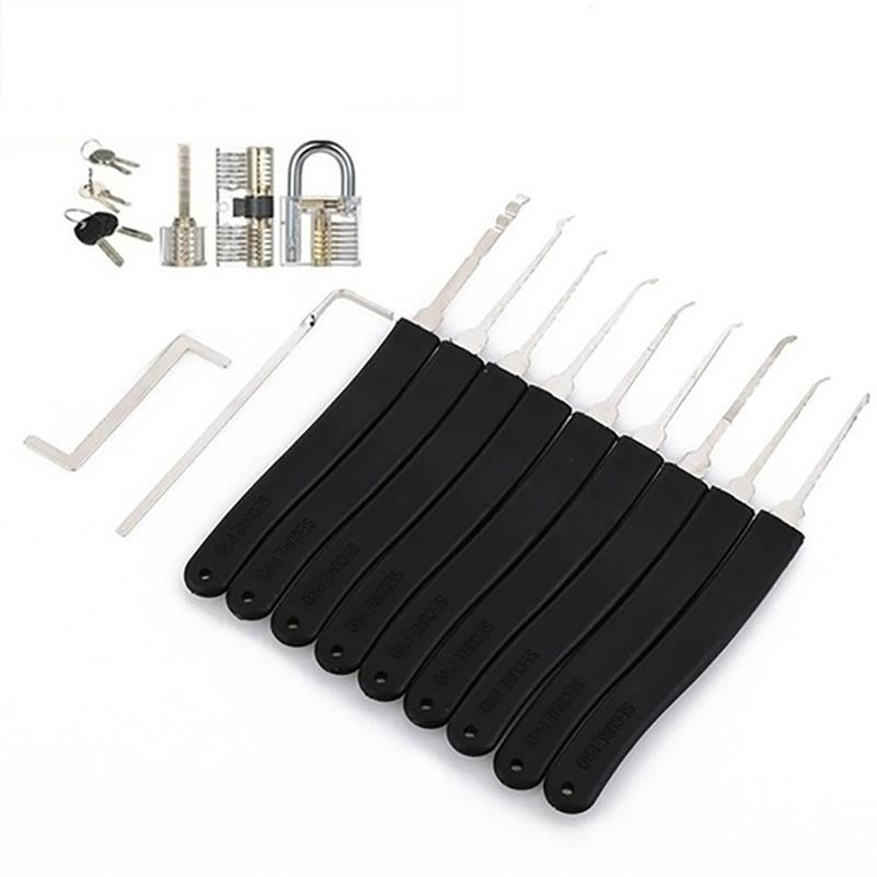 Locksmith Hand Tools Supplies Lock Pick Set Transparent Visible Practice Padlock With Broken Key Removing Hooks Hardware Tools: 3 Transparent Lock / 24Pcs Lockpick Tools