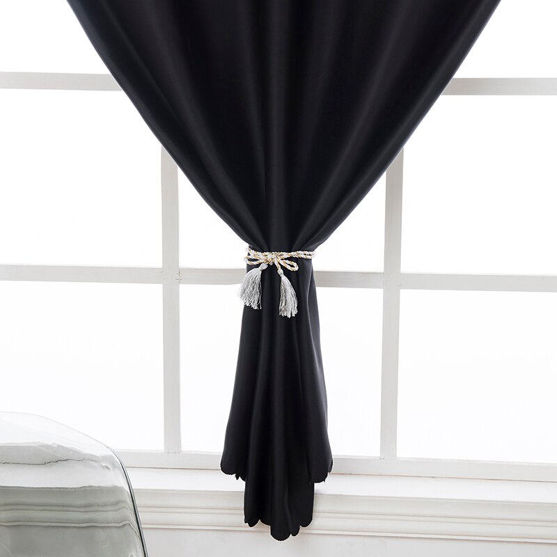 Cortina opaca para dormitorio a prueba de polvo de Color sólido correa de Velcro golpe instalación gratis cortinas cocina cortina para ventana de salón: Black